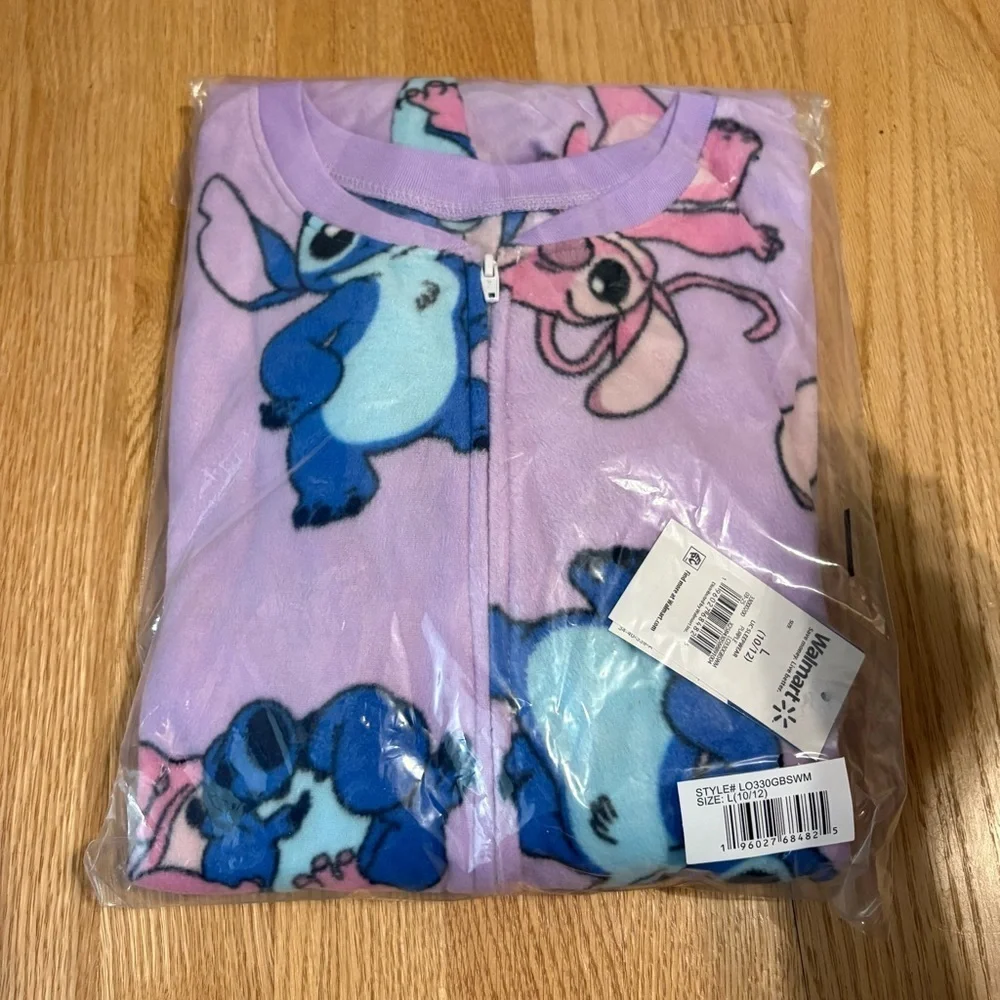 Disney Lavender Pajama Set Stitch and Angel NEW 10 12 Large One Piece